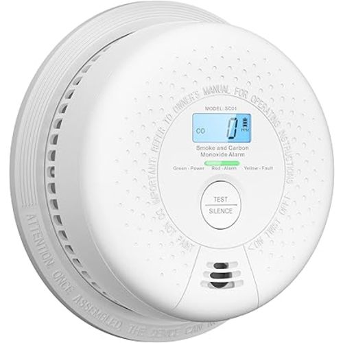 X-Sense Smoke Detector Carbon Monoxide Detector Combo, 10-Year Battery Smoke Detector with Display, Standalone Model SC01, Single Pack