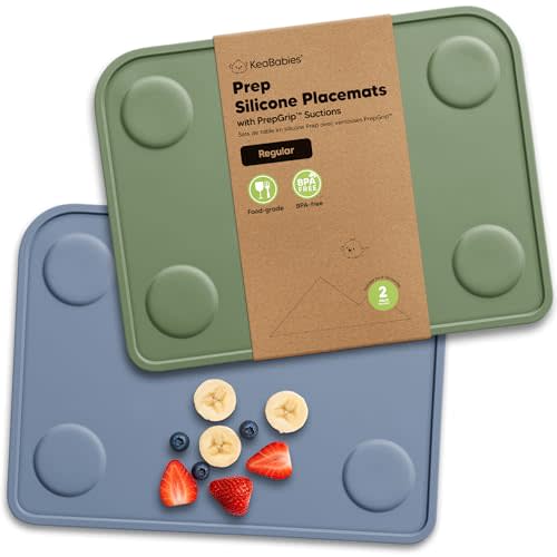 KeaBabies 2pk Silicone Placemats for Toddlers, Kids, Baby, 12x9 (Slate, S) | Non Slip Suction Silicone Placemat for Restaurants, Dining Table,Travel, Easy to Clean, Food Grade/BPA-Free, Small Table Mat