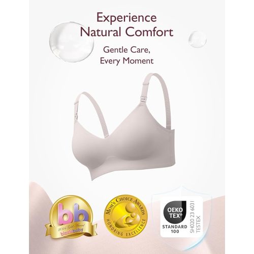 Momcozy Nursing Bras for Breastfeeding, YN21 Seamless Ultra Comfort Maternity Bra, Natural Shape, Pregnancy Sleep Bralette - Brown - Large