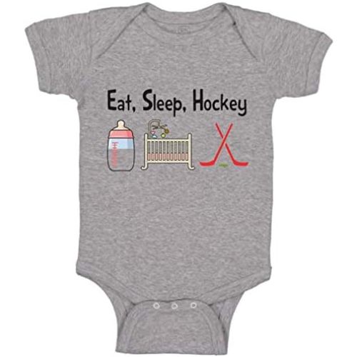 Cute Rascals Baby Bodysuit Eat, Sleep, Hockey Funny Boy & Girl Striped Baby Clothes Cotton