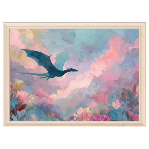 Dragon wall art fairytale girls room print digital download pastel painting floral nursery decor whimsical art dragon decor pink aesthetic