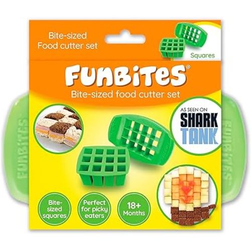 Food Cutter, Sandwich Cutter for Kids, Bento Lunch Box Accessory, Cuts Food into Bite-Size Shapes – Green Squares