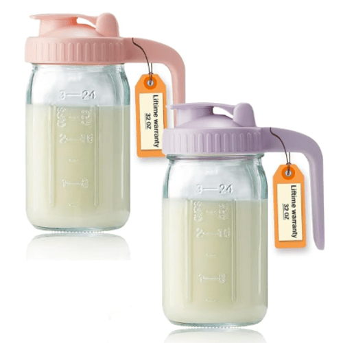 32oz Glass Pitcher with Lid & V-shaped Pour Spout - 1 Quart Double Leak Proof, Creamer Container for Sun Tea, Juice, Cold Brew Coffee, Breastmilk Storage Container