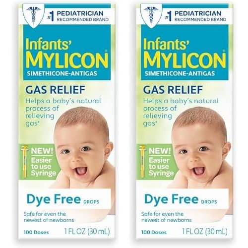 MYLICON Infant & Baby Gas Relief Drops, Dye-Free, 1 Oz (2 Pack) New Syringe