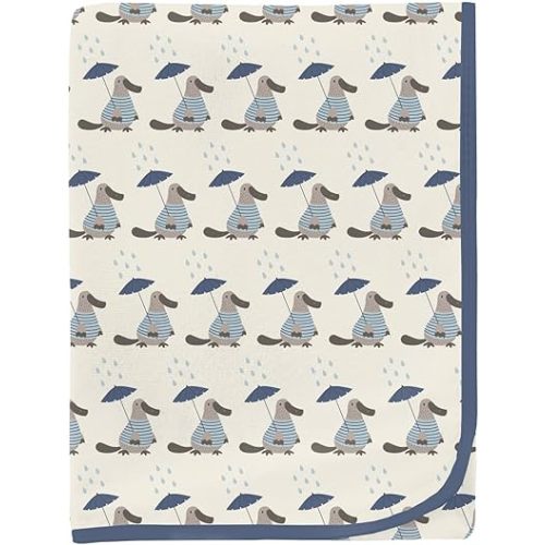 KicKee Print Swaddle Blankets, Silky Soft Baby Blanket, Sized 40” x 29” (Natural Rainy Day Platypus - One Size)