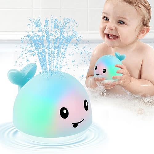Baby Boy Bath Toys, Light Up Whale Fountain Toys for Boys 0-6 6-12 12-18 Months or Kids Ages 1-3 2-4, Blue