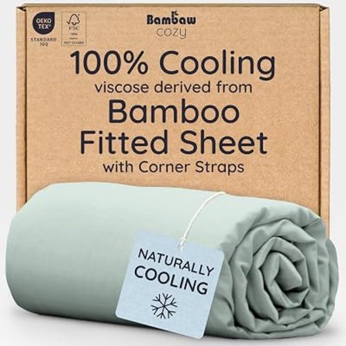 Bambaw 100% Viscose Derived from Bamboo Full Fitted Sheet Only, Soft & Cooling Fitted Sheet Full Size, 15’’ Deep Pockets (Sea Glass)