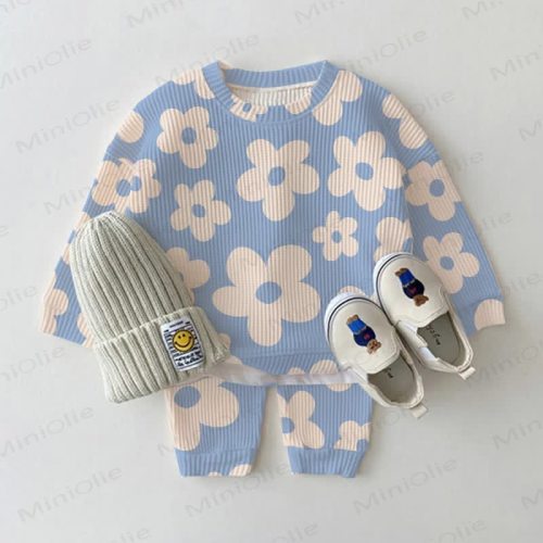 Baby Toddler Floral Blue Waffle 2-piece Set