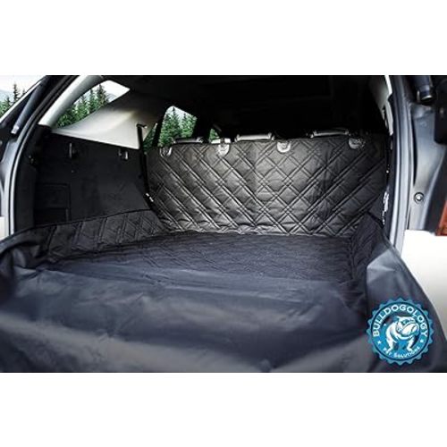Bulldogology SUV Cargo Liner for Dogs 55"x82" Heavy Duty Pet Trunk Cargo Cover Area - Trunk Cover Car Protector for Dogs Waterproof Nonslip Mat - Dog Cargo Liner SUVs Vans Cars (Large, Black)