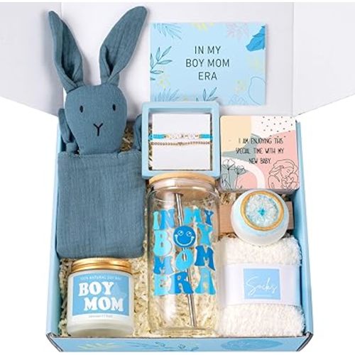 New Mom Care Package After Baby, New Mom Gifts & Baby Boy Gifts Essentials, After Birth Postpartum Gift for Expecting Moms, First Time Mothers Day Birthday Gift for Boy Mom