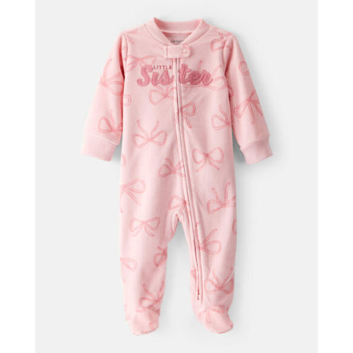 Baby Girl 'Little Sister' Bow Print Fleece Sleep & Play Pajamas - Pink - Carter's | Carter's