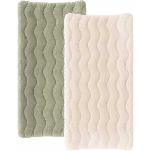 Konssy 2 Pack Quilted Muslin Changing Pad Cover, Waterproof Layer 32" x 16"