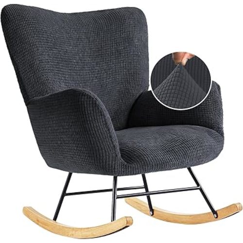 Nursery Rocking Chair Cover, Jacquard Stretch Cover for Nursery Rocking Chair Teddy Upholstered Glider Rocker, Rocking Accent Armchair Slipcover for Living Room Bedroom Offices,Dark Gray
