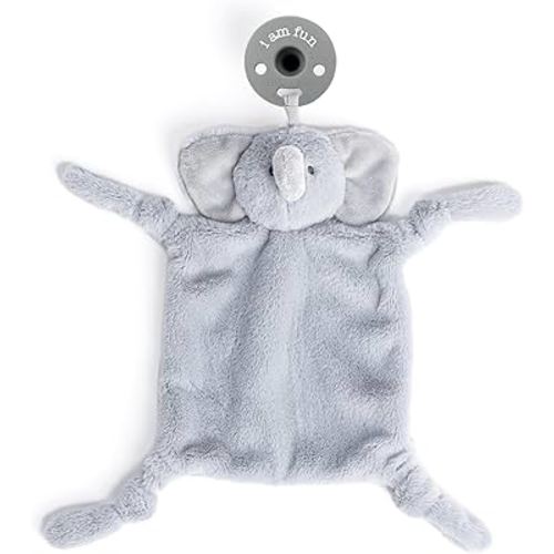 Pacifier Holder with Detachable Pacifier by Bella Tunno, Soft Animal Lovey Snuggle Toy Attaches to Teethers, Baby Gift for Newborn Boys and Girls, Babies 0+ Months, Elephant