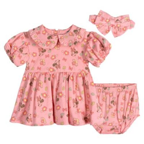 Disney Minnie Mouse Baby Girls' Jersey Ruffle Allover Print Dress and Diaper Cover Outfit Pink Minnie Mouse Newborn