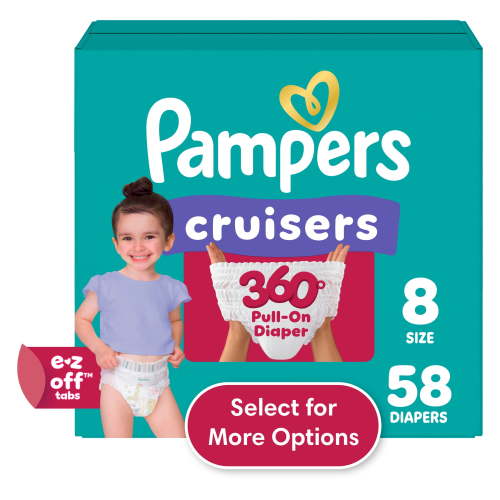 Pampers Diapers - Cruisers 360 degrees - Size 8, 58 Count