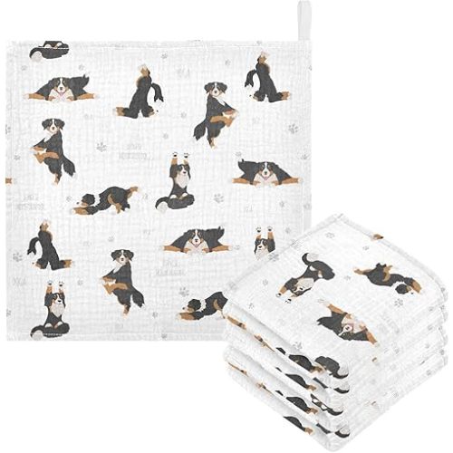 Baby Bernese Mountain Dog Washcloths Absorbent Bath and Face Towels, Soft Face Cloths for Newborn 100% Cotton Baby Wipes, Burp Cloths, Feeding Towels for Babies and Infants 11.8 x 11.8