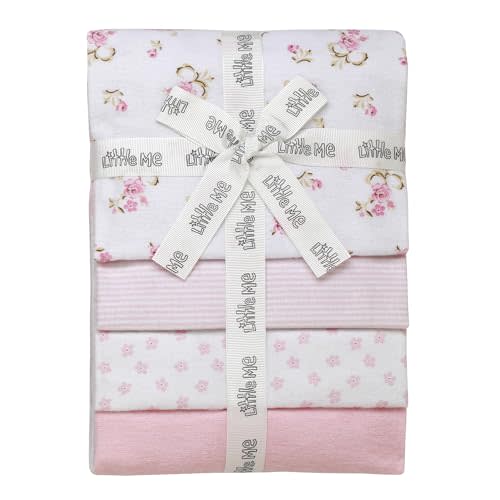 4 Pack Flannel Receiving Blankets for Baby, 30 in. x 30 in., Vintage Rose Pink Prints