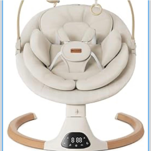 Baby Swings for Infants, Monamii Baby Swing, Infant Swing with 5 Speeds, 10 Lullabies, Electric Swing for Baby, Indoor & Outdoor Use (Beige)