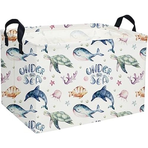 Rectangular Kids Basket Fish Storage Basket Sea Baskets Toy Storage Bin Ocean Room Decor for Home(Ocean)