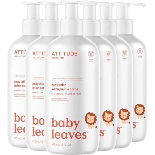 ATTITUDE Baby Lotion, EWG Verified Moisturizer, Dermatologically Tested Moisturizing Cream, Vegan and Cruelty-Free, Pear Nectar, 16 Fl Oz (Pack of 6)