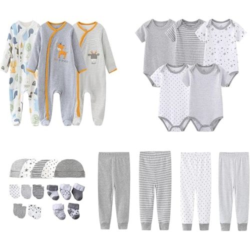 MAMIMAKA Newborn Layette Gift Set 27-Piece Baby Girl Clothes Bodysuits, Pants Essentials and Accessories 0-12Months