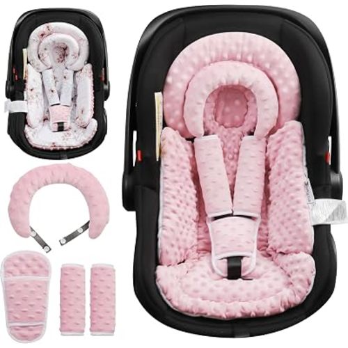 BOMOLOUR Infant Car Seat Insert for Baby Head Body Support, Pink