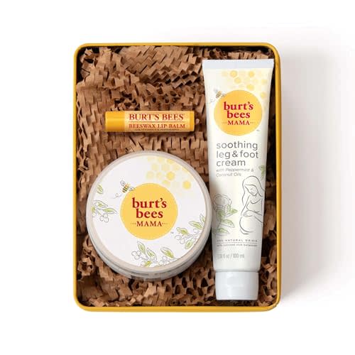 Burt's Bees Mama Pregnancy Gift Set, 3 Products | Lip Balm, Soothing Leg and Foot Cream, Belly Butter, Natural Origin Skin Care for Expecting Moms