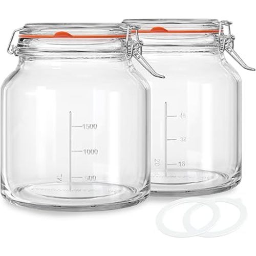 2 Pack 79oz Glass Jar with Lid(2350ML), 0.6 Gallon Mason Jars Wide Mouth with Airtight Lid, Glass Pickle Jar for Food Storage, Cookies, Pickling, Kombucha(Includes 2 Spare Seals)