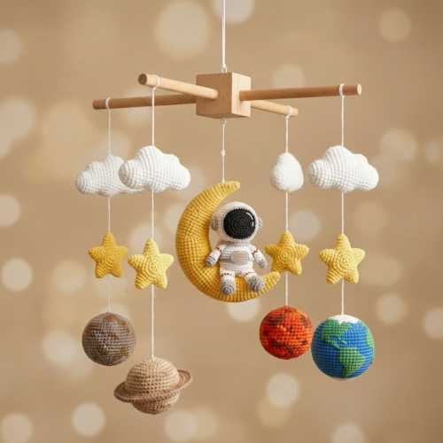 Crochet Space Baby Mobile, Crochet Solar System Crib Mobile for Nursery Decor, Outer Space Baby Mobile, Astronaut Space Theme Crib Mobile