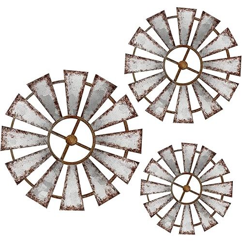 Yookeer 3 Pcs Wood Windmill Wall Decor Farmhouse Hanging Decoration Wooden Windmill Kitchen Decor Rustic Decor Living Room Sculpture Art for Bedroom Nursery Home Decor(Farmhouse)