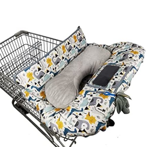 Shopping Cart Cover for Baby/Toddler with Pillow, Cozy High Chair Cover, Removable Bolster positioner, Dinosaur - Dinosaurs
