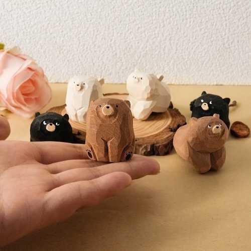 Cute Bear Wooden Figurines, Handcrafted Wooden Animal Figurines, Bear Statue, Wooden Ornaments, Desk Decor, Animals Lovers Gift