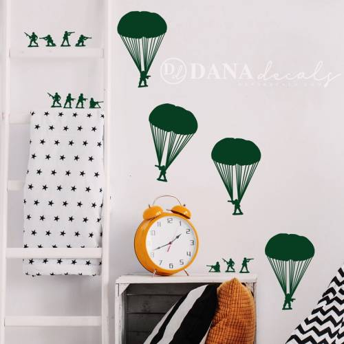 Small Army Men Bucket of Soldiers Paratroopers - Wall Decal Custom Vinyl Art Stickers For Schools, Kids Rooms, Baby Nurseries, And More