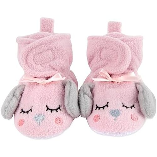 Cozy Fleece Baby Booties- Sherpa Baby Crib Booties Soft Soled Winter Shoes Unisex Fleece Booties Baby Boy, Baby Girl 0-6 Months