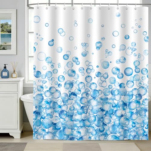Modern Blue Ombre Bubble Shower Curtain with 12 Hooks 72X72Inch | Polyester Shower Curtains, Mould Resistant, Waterproof Fabric with 12 Hooks, Machine Washable, Lightweight Bathroom Decor