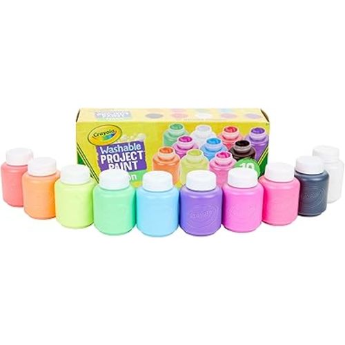 Crayola Washable Kids Paint, 10 Neon Paint Colors, 2 Oz Bottles, Gift