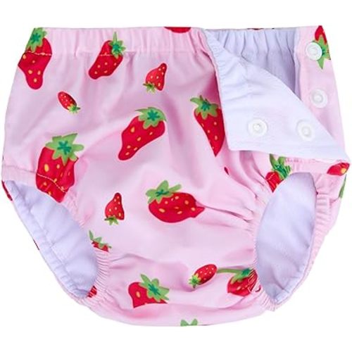 Baby Newborn Reusable Swim Diapers Washable Toddler Unisex Swim Diaper Infant Swimming Diapers (Pink Strawberry, 0-3 M)