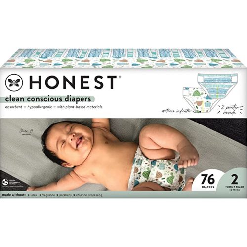 The Honest Company Clean Conscious Diapers | Plant-Based, Sustainable | Turtle Time + Dots & Dashes | Club Box, Size 2 (12-18 lbs), 76 Count