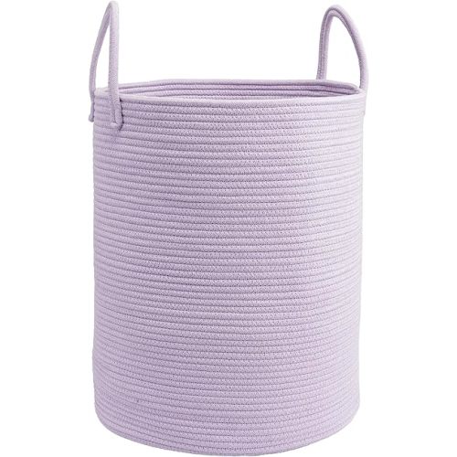 Woven Cotton Rope Laundry basket-15”X20” Laundry Hamper-Rope Storage Basket for Dirty Clothes, Toys and Blankets Perfect for Bathroom, Baby nursery and Living Room Storage (purple)