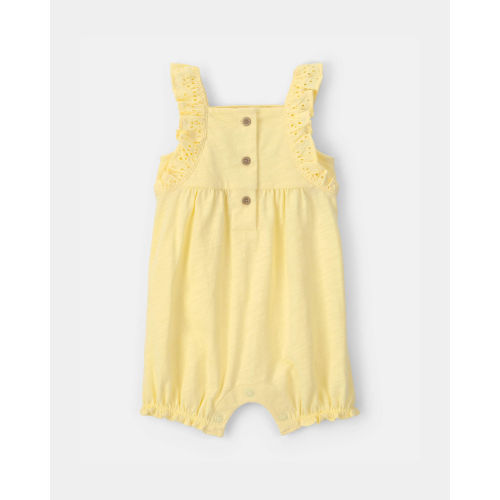 Baby Girl Sleeveless Romper with Eyelet Straps - Yellow (6M)