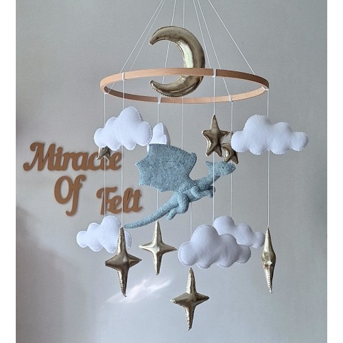 Dragon baby mobile Fairy nursery mobile for crib Fantasy baby mobile Felt dragon and stars Baby shower gift Hanging cot mobile
