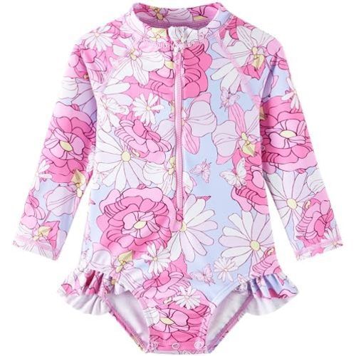 Baby Girls' One Piece Swimsuit Long Sleeve Rash Guard Swimwear