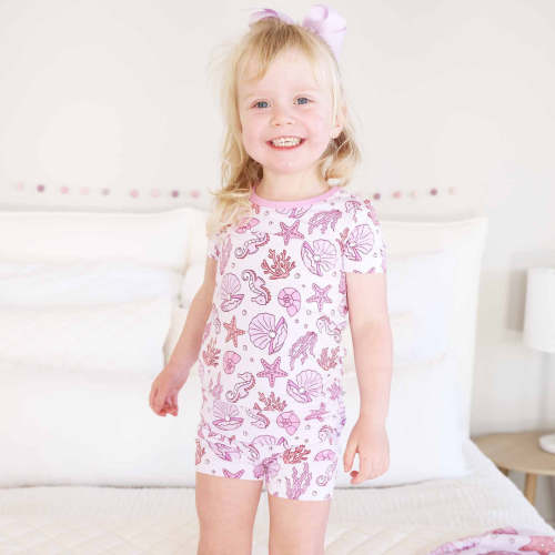 Two Piece Short Pajama Set | Tiny Tides Pink