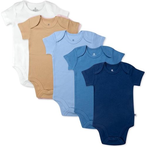 HonestBaby baby-girls 5-pack Short Sleeve Bodysuits One-piece 100% Organic Cotton for Infant Baby Girls