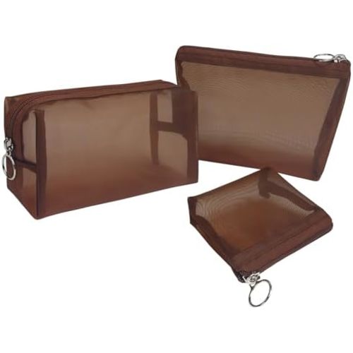 Aosbos 3-Pack Mesh Cosmetic Bag Set - Travel/On-The-Go Makeup Storage, Zipper Closure Small Pouch
