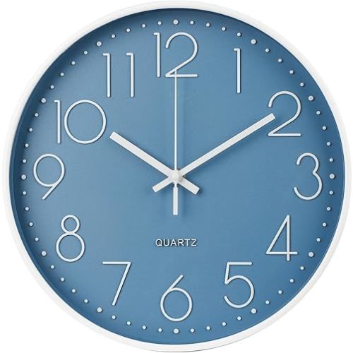 Wall Clock Non-Ticking Silent Modern Simple Style Round Decor Clock Stereoscopic Dial Quartz Wall Clocks for Home/Office/School/Living Room/Bedroom/Kitchen (Dark Blue, 8inch)