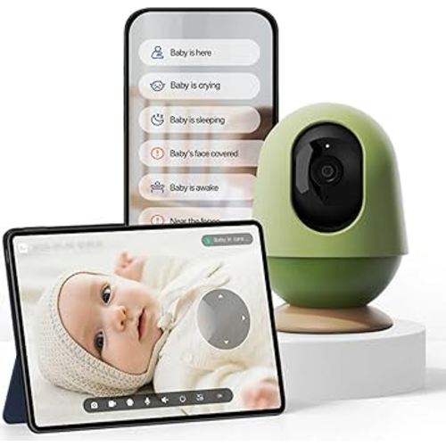 MONAI WiFi Baby Monitor with Camera and Audio, Covered-Face/Sleep/Cry Alerts, Virtual Safety Fence, AI-Powered Smart Baby Monitor with 3K FHD, Night Vision, Local Storage & Cloud Backup, No Fee
