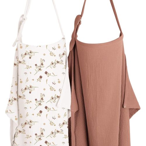 Konssy 2-Pack Muslin Nursing Cover Up for Breastfeeding Moms with Rigid Hoop, 100% Cotton, Lightweight & Breathable Breastfeeding Cover, Adjustable & Comfort
