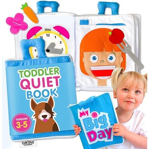 Curious Columbus Quiet Book for Toddlers – Large Fabric Activity Book, Montessori Learning Toy, 10 Engaging Pages for Quiet Play, Perfect for at Home Learning, Airplane Activities and Road Trips